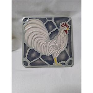 Red Shed Square Ceramic Rooster Tile Trivet 12x12